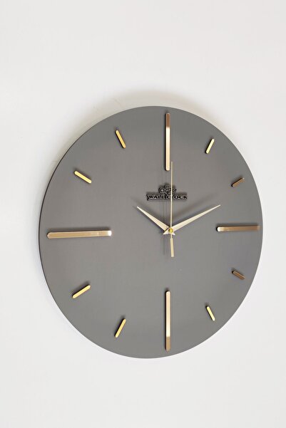 aSSe Tasarım Özel Aynalı Duvar Saati Antrasit & Gold Sessiz Mekanizma 37x37cm