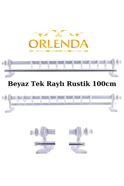 Orlenda Suport pentru perdele rustic din aluminiu cu cap din lemn alb, șină s...