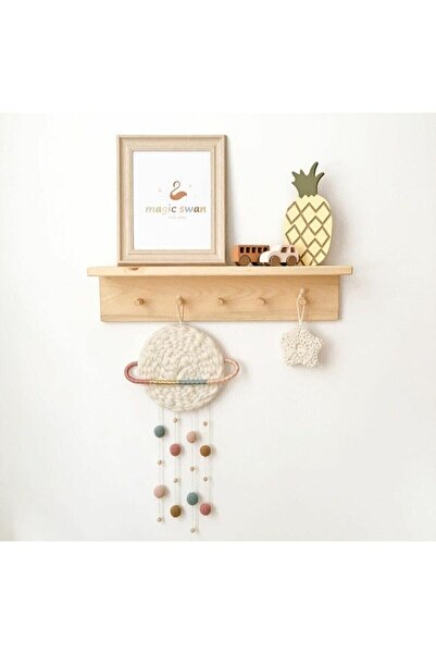 Primera Ahşap Dekoratif Askılı 55 Cm Raf Bebek Çocuk Odası Rafı 2 Adet