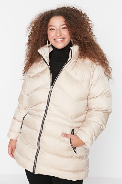 Trendyol Curve Plus Size Winterjacket - Beige - Puffer