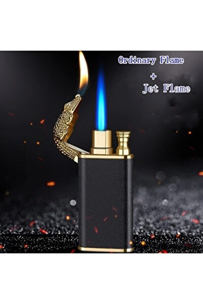 HEPBİMODA Özel Hediyelik Timsah Başlıklı Çift Alevli Şık Tasarımlı Gazlı Çakmak