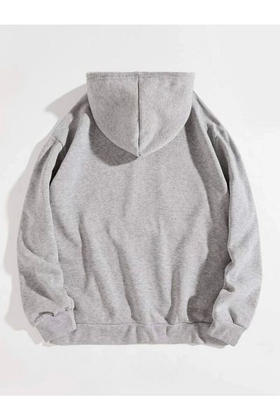 MOONBULL New York Printed Gray Hooded Oversize Sweatshirt