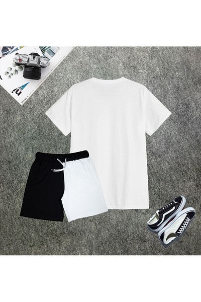 mw memowear Μπλουζάκι Unisex Panda Printed Μαύρο-άσπρο Σορτς 2 διαφορετικών χρωμάτων