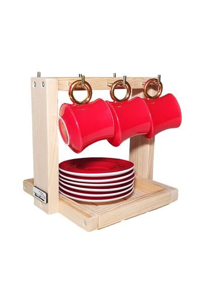 Barış Dizayn Doğal Ahşap Montessori Tabak Standlı Masa Askısı Türk Kahvesi Fi...