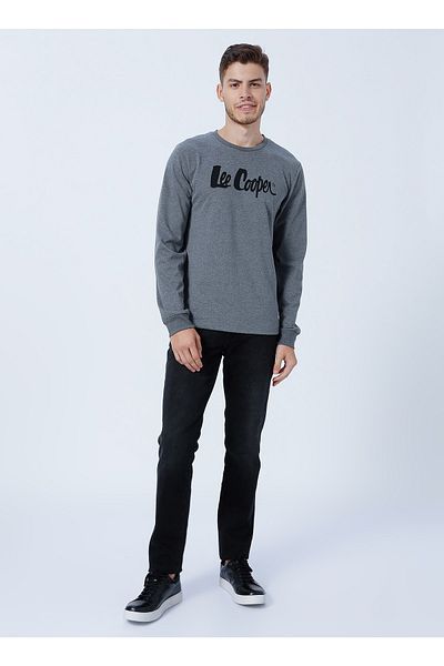Lee Cooper O Neck Printed Anthracite Melange Men's T-shirt 231 Lcm242003 Zayne