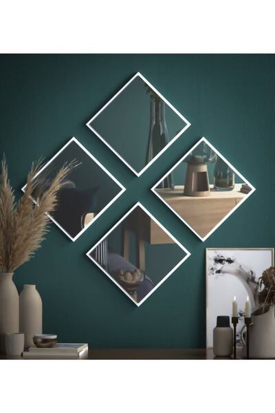 DekorLife Beyaz Dekoratif Ayna 30x30cm 4’lü Set