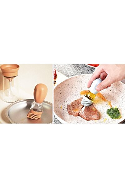 HomeTarz Cam Yağlık Hazneli Fırçalı Ölçülü Şişe Yağlık Yağ Sos Yumurta Fırçası 180 ml