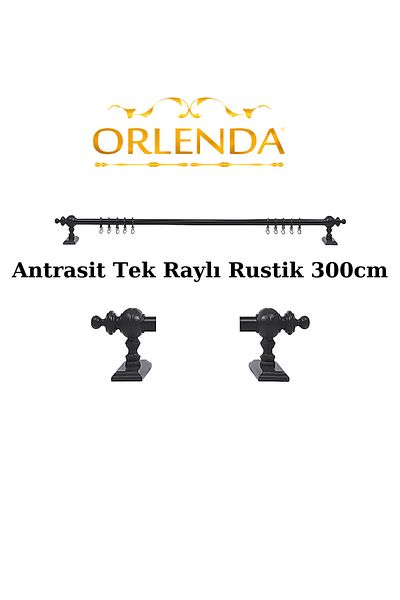 Orlenda Umeraș pentru perdea rustică din țeavă de aluminiu cu cap din lemn antracit șină simplă 300 cm