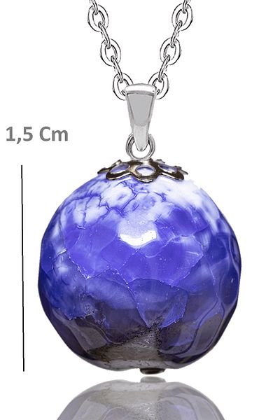 Tesbih Atölyesi Certified Faceted Natural Blue Agate Stone Necklace