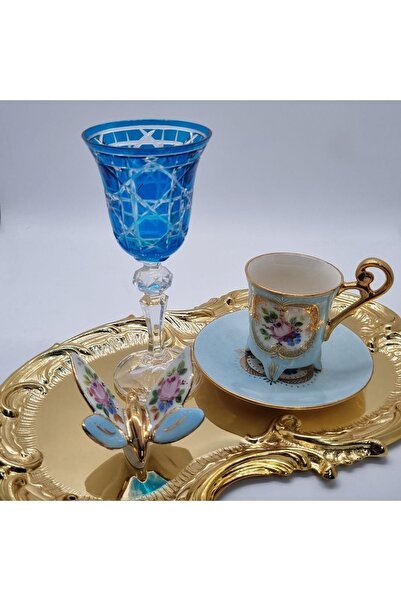 Hane7 El Boyaması Porselen Kelebek Mavi