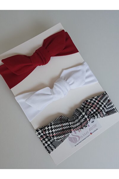 swan butik Girl's Baby Bandana Buckle Set 3-Piece Plaid Black, Claret Red, White