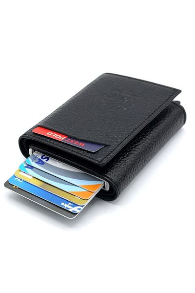 Kemerim Faux Leather Men's Mechanism Black Card Holder Wallet Portfolio