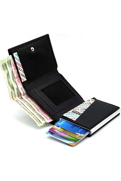 Kemerim Faux Leather Men's Mechanism Black Card Holder Wallet Portfolio