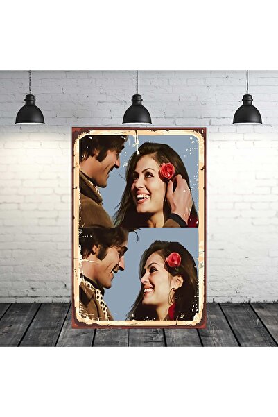 TAKIFİX Türkan Şoray Kadir İnanır Tasarımlı 20x30 Cm Retro Ahşap Tablo