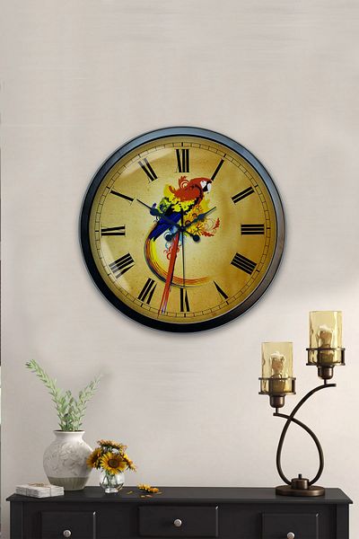 Kasva Concept Gift 40 cm Black Metal Parrot Wall Clock