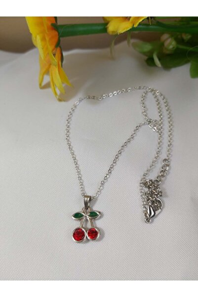 Binlerceal Kristal Taşlı Gümüş Kiraz Kolye