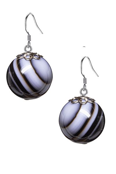 Tesbih Atölyesi Certified Black Agate Natural Stone Earrings