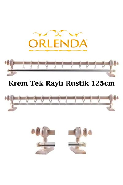 Orlenda Suport pentru perdele rustic din aluminiu cu cap din lemn, șină simplă 125 cm