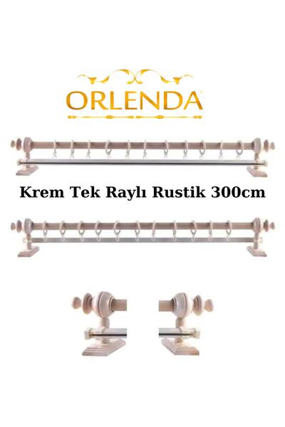 Orlenda Suport pentru perdele rustic din aluminiu cu cap din lemn, șină simplă 300 cm