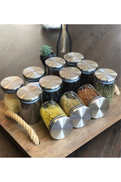 abenim Etiketli 300 ml Metal Borosilikat Baharatlık Takımı 9 Adet