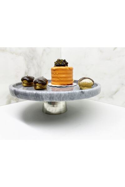 Modestmar Natural Black Marble Cake Presentation Stand with Gray Legs
