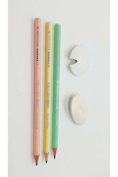 Stabilo 3 Pastel Pencils + Fc Ellipse Eraser + Fc Ufo Pencil Sharpener