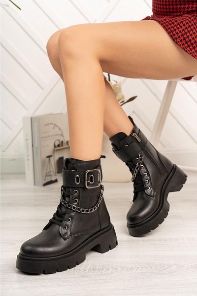 Aleza Shoes Λεπτομέρεια αλυσίδας Γυναικείες μπότες με χοντρό τακούνι
