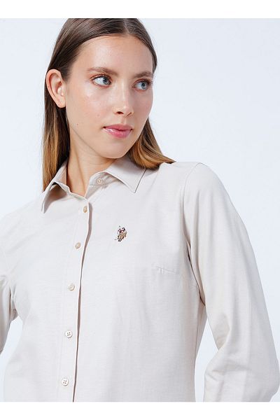 U.S. Polo Assn. Обикновена кафява дамска риза с яка на риза Woxcolor022k
