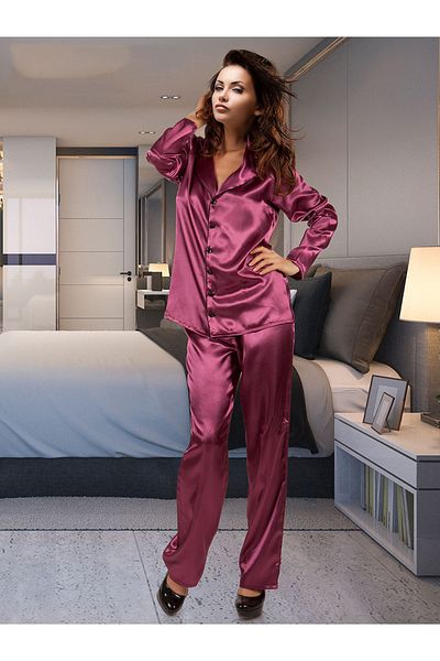 Miorre Women's Long Sleeve Front Buttoned Satin Pajama Set
