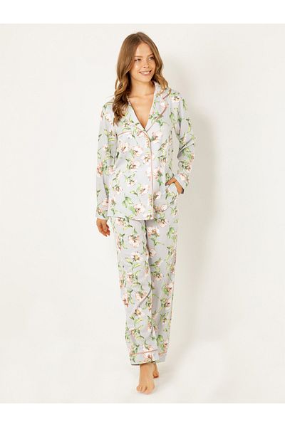 Doremi Floral Natural Viscose Soft Soft Buttoned Pajama Set New Season 1 Piece