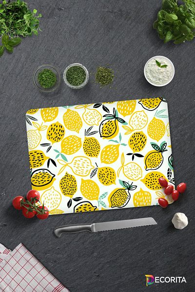 Decorita Yellow Lemons |   Glass Cutting Board - Glass Cutting Board |   30cm X 40cm