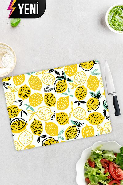 Decorita Yellow Lemons |   Glass Cutting Board - Glass Cutting Board |   30cm X 40cm
