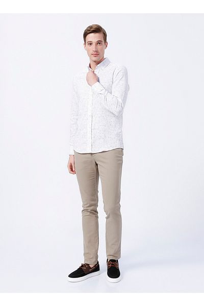 ALTINYILDIZ CLASSICS Ανδρικό λευκό - Μπορντό Slim Fit Slim Fit Button Collar 100% Cotton printed πουκάμισο