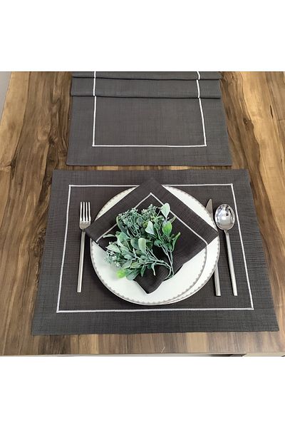OYA home Anthracite American Service & Napkin & Ranır Set (Total 13 Pieces)