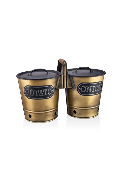 LUCKYHOMES Gold Ahşap Saplı Patates Soğanlık 2'li