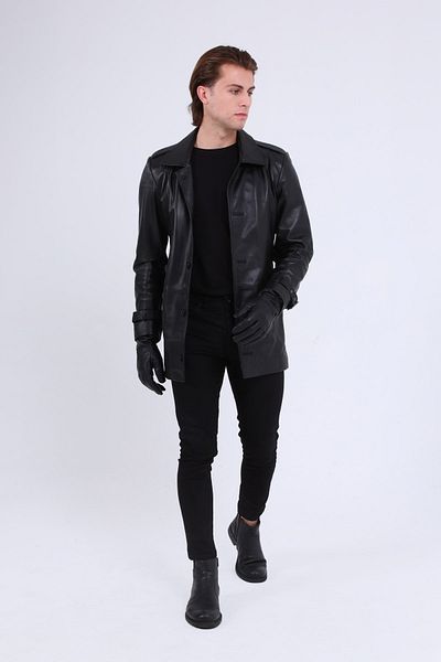 CE-YIL DERİ ÜRÜNLERİ Genuine Leather Men's Trench Jacket