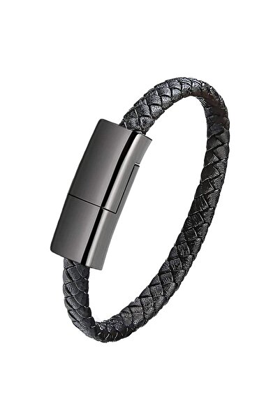 UKSCASE Usb / Type C - Lightning Deri Bileklik 20cm Kısa Şarj Kablosu