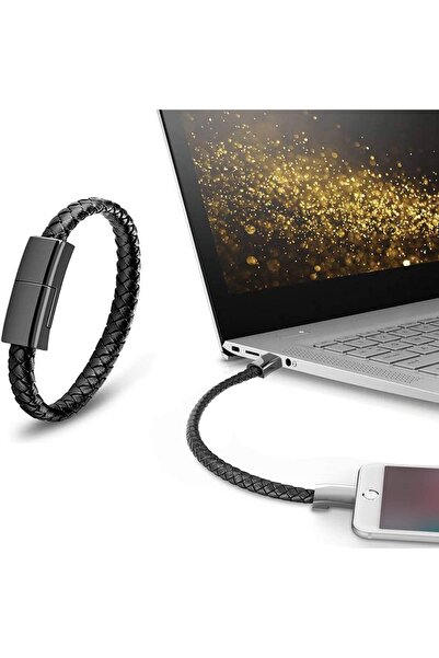 UKSCASE Usb / Type C - Lightning Deri Bileklik 20cm Kısa Şarj Kablosu