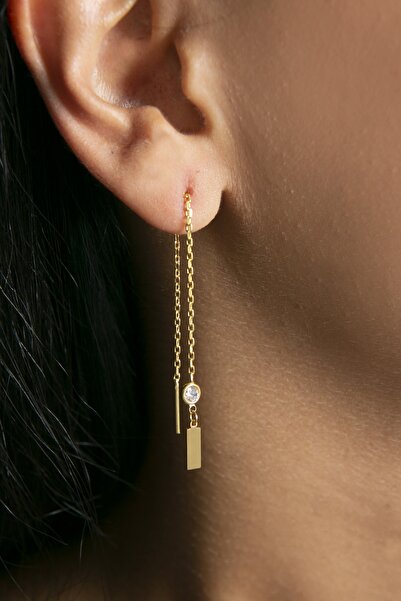 Elika Silver Kadın Taşlı Plaka Model 925 Ayar Gümüş Küpe