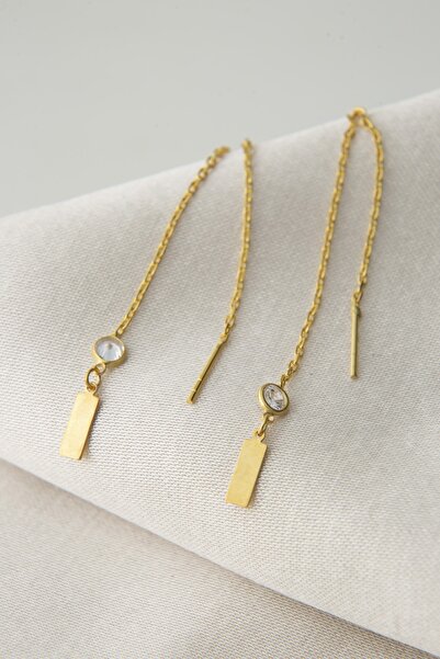 Elika Silver Kadın Taşlı Plaka Model 925 Ayar Gümüş Küpe