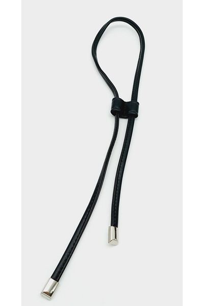 angel çanta aksesuar Black Faux Leather Stitched Drawstring with Silver Metal