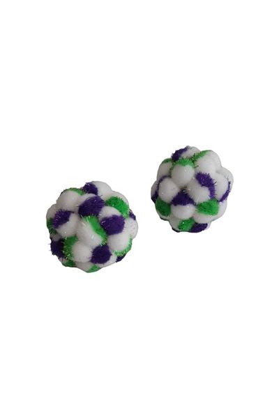 Be Cat Cat Play Ball with Sound Colorful Pompom & Glitter Colorful Pompom Special Design Cat Ball Set (2 Pieces)