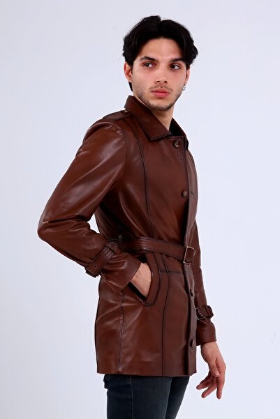 CE-YIL DERİ ÜRÜNLERİ Erkek Hakiki Deri Trençkot