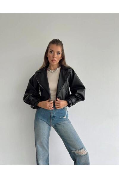 Genel Markalar Balon Kol Biker Deri Ceket