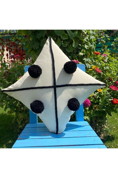 HALATÇI HOME Perna cu pompon detaliat Negru Alb