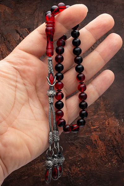 OTTOTESBİH When You Miss Me Too Red Fire Amber Prayer Beads in Wooden Box