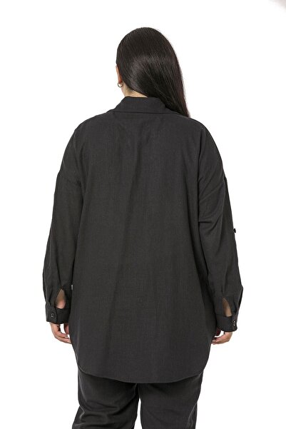 DISENTIS MODEST Σετ πουκάμισο και παντελόνι μεγάλου μεγέθους, λινό μαύρο