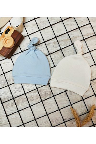 UmBaby Cotton Combed Newborn Baby Hat Beanie Set of 2