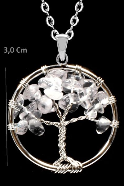 Tesbih Atölyesi Certified Crystal Quartz Stone Tree of Life Necklace