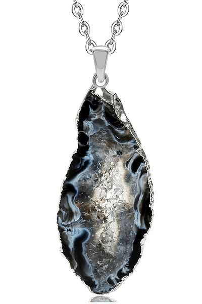 Tesbih Atölyesi Certified Raw Natural Druzy Agate Stone Necklace Brazil
